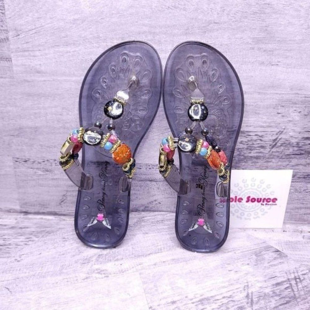 Penny Loves Kenny Beaded Jelly Thong Flip Flop Sandal Clear Women's sz 7 - Picture 5 of 8